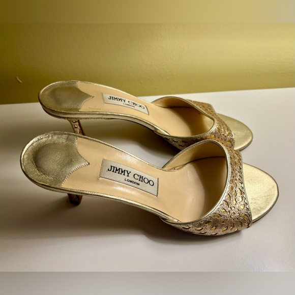 Jimmy Choo Size 39 Gold Kitten Heel Sandals - Picture 2 of 7